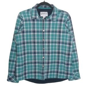 ORVIS | Womens Blue Teal Fleece Lined Plaid Flannel Shacket Snap Button Western